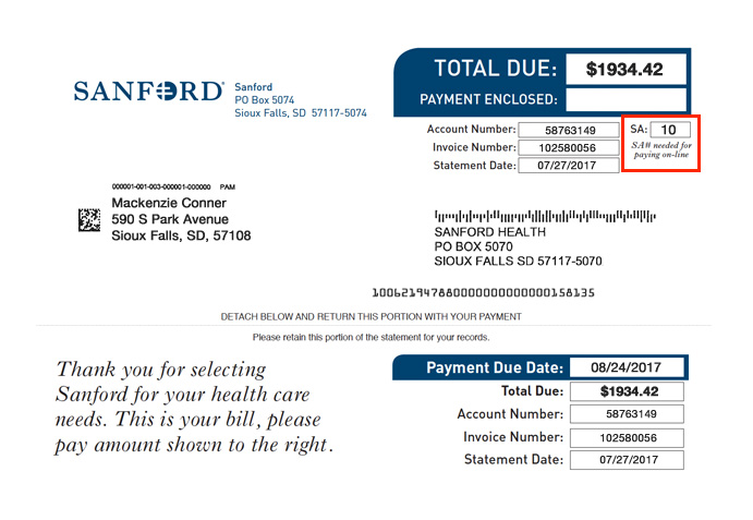sanford health bill pay